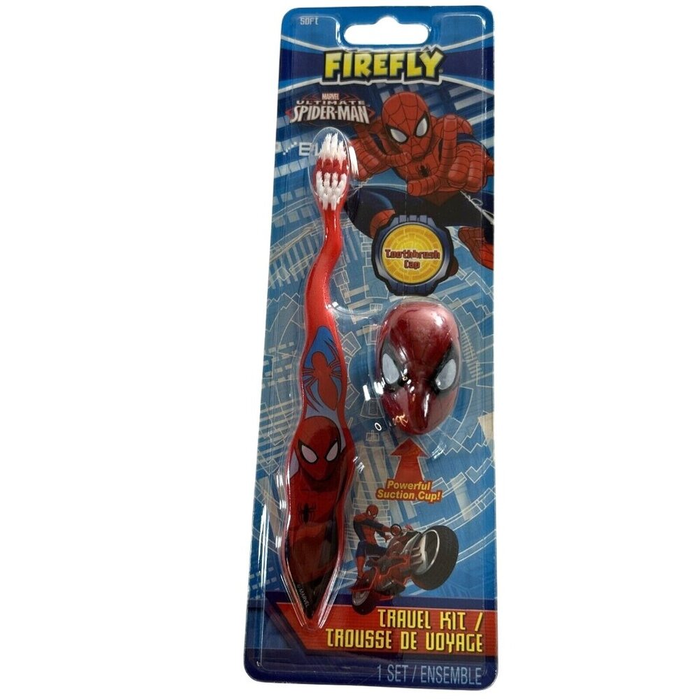 Firefly Kids Toothbrush Marvel Spider-Man Travel Kit w/Cap Red New